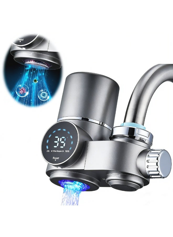 Faucet Mount Water Filter, LED Display Tap Water Purifier Reduces Lead, Chlorine, and Heavy Metals, Fits Standard Faucets, Water Filtration System (Includes 1 Filter) - Image 1